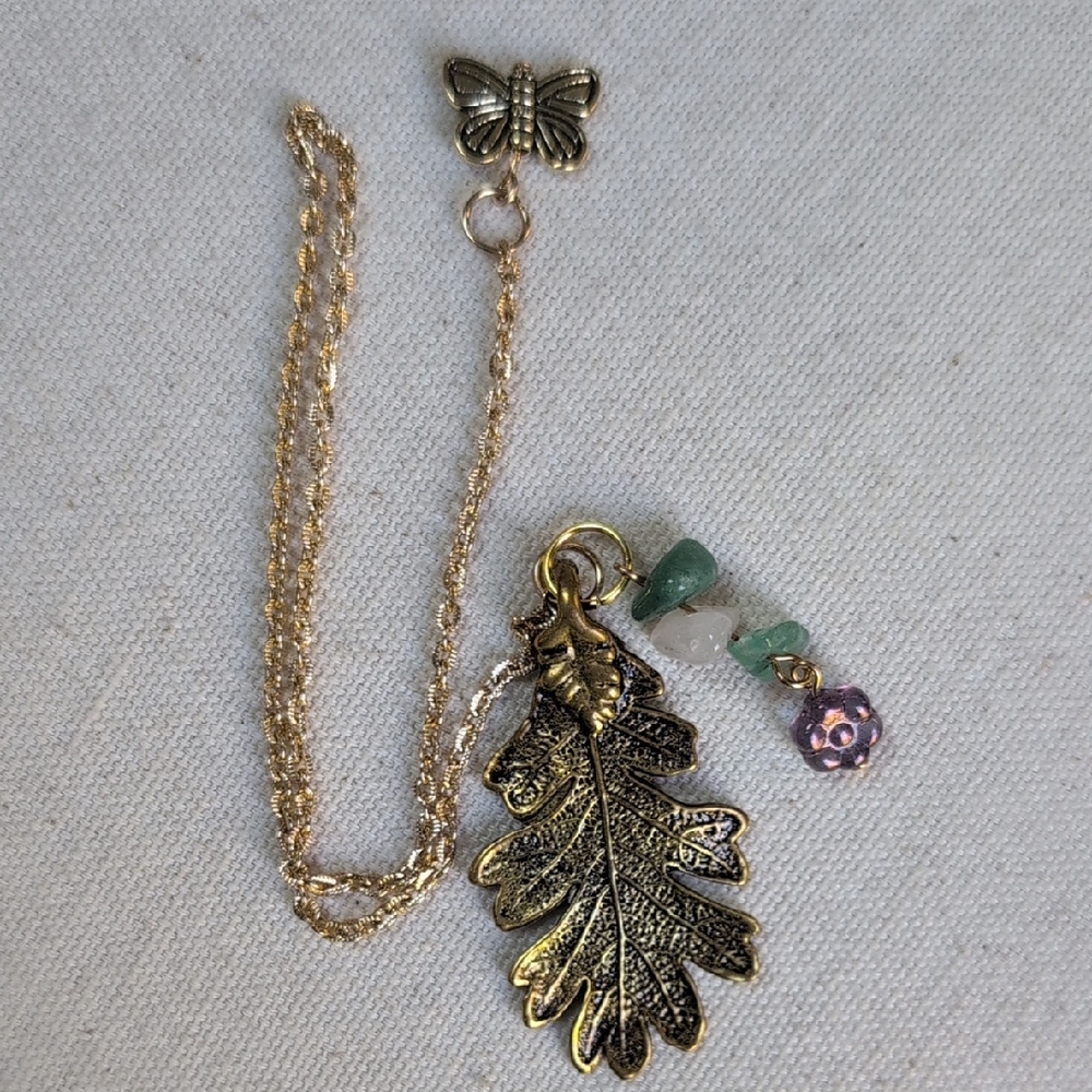 Handmade Rose Quartz & Fluorite Bookmark With Leaf & Butterfly Charms
